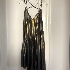 Free People Black Gold Metallic Slip Party Dress